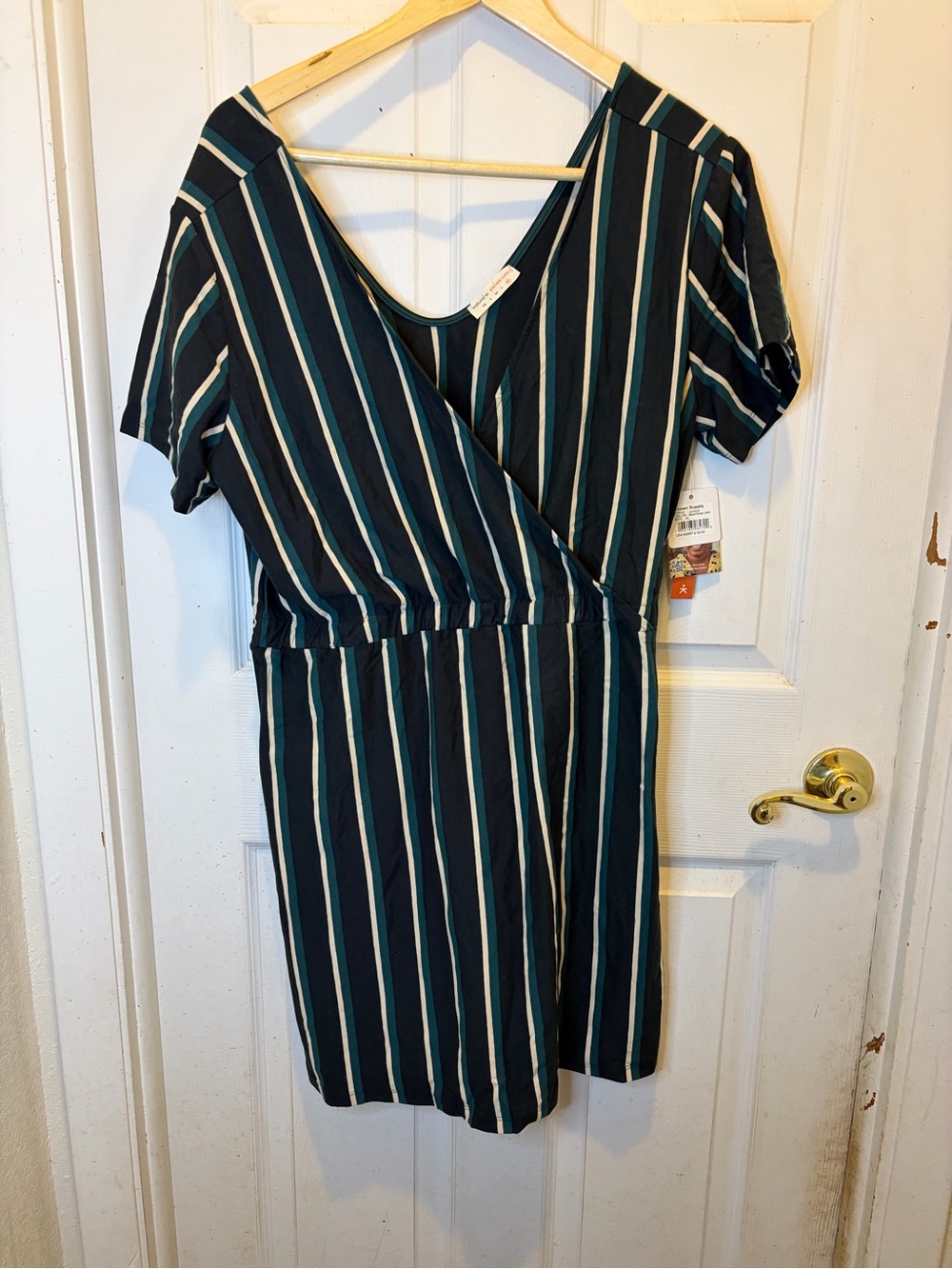 Juniper Striped Wrap Midi Dress Organic Cotton- Deep Jade & Black